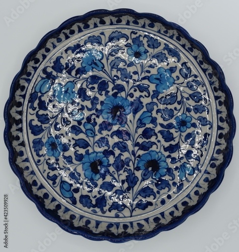 Beautiful Blue Color Kitchen Crockery Dish for Meal Fruits Artistic Design Handmade Pakistan Asia photo