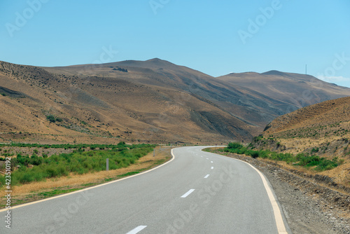 Scenic motor road in the desert mountains of Azerbaijan landscape