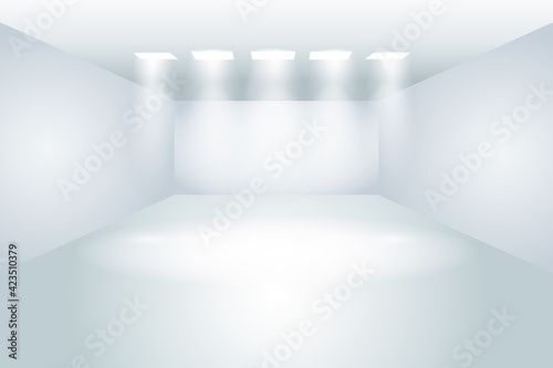 Gallery Interior with empty wall and lights. Empty white room for your interior design. Eps10 vector illustration.