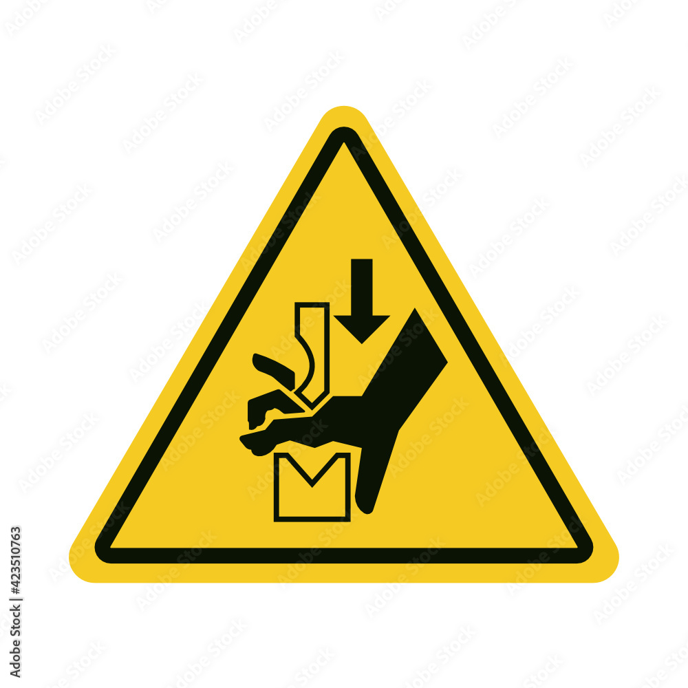 ISO 7010W030: Warnung vor Quetschgefahr der Hand zwischen Werkzeugen einer Presse ISO 7010W030: Warnung vor Quetschgefahr der Hand zwischen Werkzeugen einer Presse