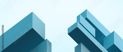 Abstract Architecture Modern futuristic on Blue background and Origami Paper Art concept. banner  art work  website  digital - 3d rendering