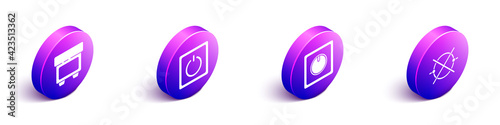 Set Isometric Fuse, Electric light switch, Electric light switch and Electric circuit scheme icon. Vector