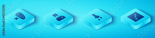 Set Isometric Deaf, Male doctor, Scar with suture and Runny nose icon. Vector