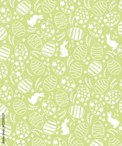 Happy Easter. Colorfull yellow and orange easter background with eggs and rabbit. Vector illustration great for package banner