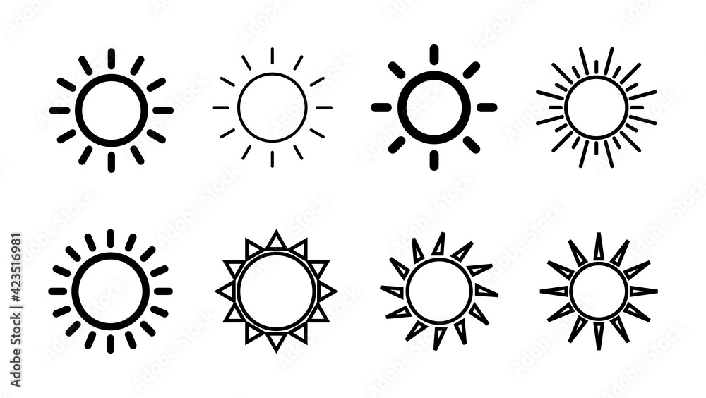 Sun icon set. Brightness Icon vector
