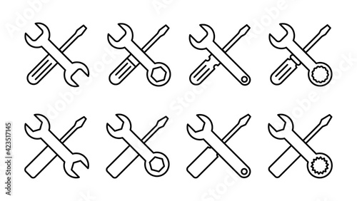 Repair tools icon set. tool icon vector. setting icon vector. Wrench and screwdriver. support  Service