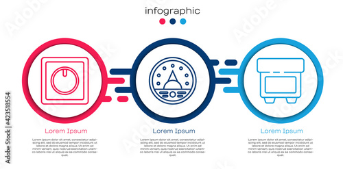Set line Electric light switch, Ampere meter, multimeter, voltmeter and Fuse. Business infographic template. Vector