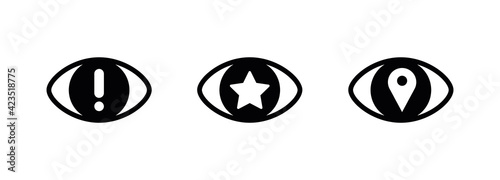 Modern exclamation, starve location eye icon. Creative eye icon in modern line style for your web mobile app logo design. Pictogram isolated on a white background. Editable linear set.