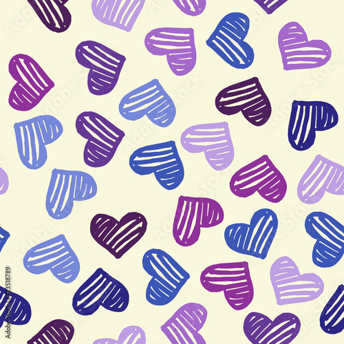 Seamless pattern with hearts in violet shades on white background. Vector design for textile, backgrounds, clothes, wrapping paper, web sites and wallpaper. Fashion illustration seamless pattern.