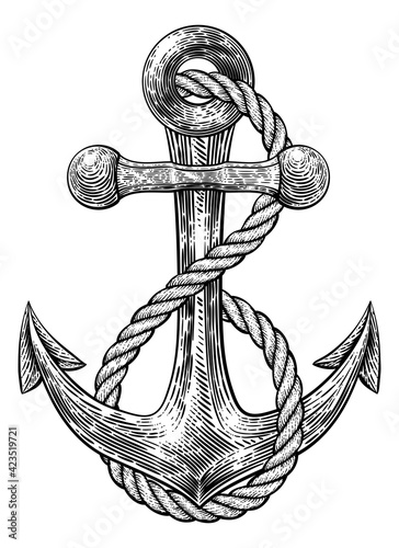 Anchor from Boat or Ship Tattoo Drawing Fototapeta