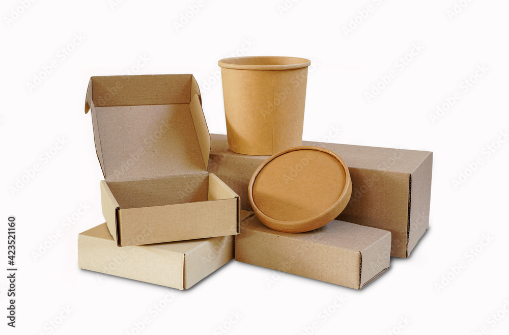 Group of Blank opened and closed cardboard box packaging in rectangle ...