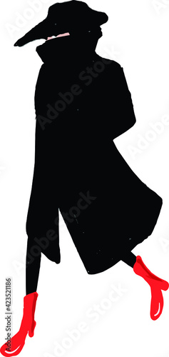 vector illustration of woman in coat and hat walking isolated