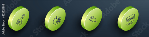 Set Isometric line Genetically modified meat, apple, Syringe and GMO icon. Vector