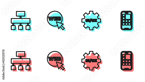 Set line UI or UX design, Site map, Web and graphic and Mobile Apps icon. Vector