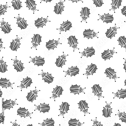 seamless vector, many striped black beetles on a white background. pest attack concept