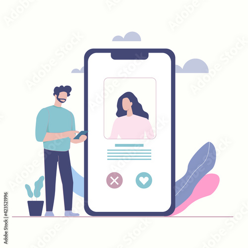 Men choosing a partner on dating app. Illustration