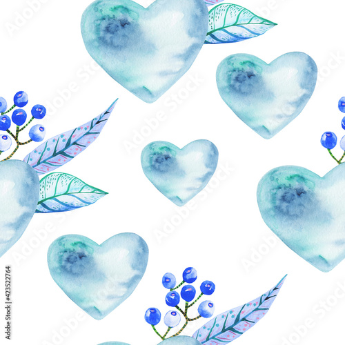 Blue heart seamless pattern
