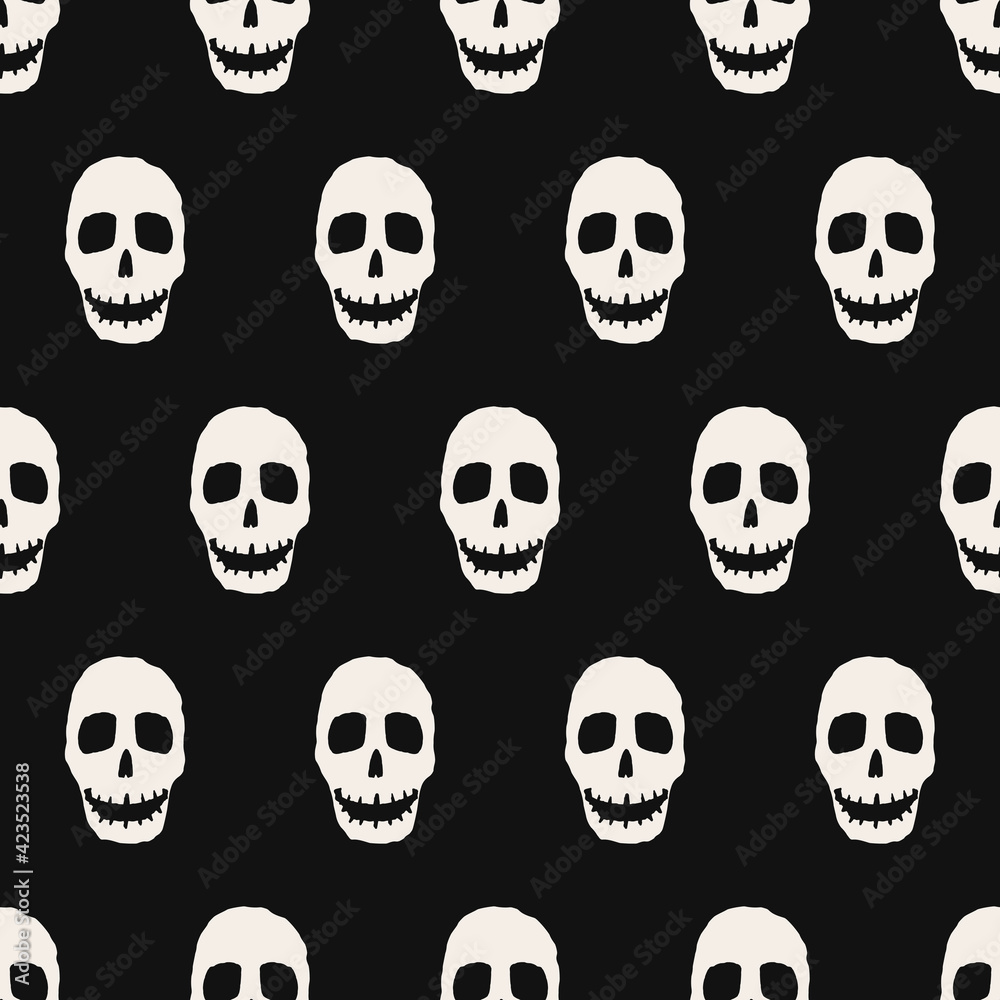 Scull Pattern. Black Background And Sculls Pattern. Vector.