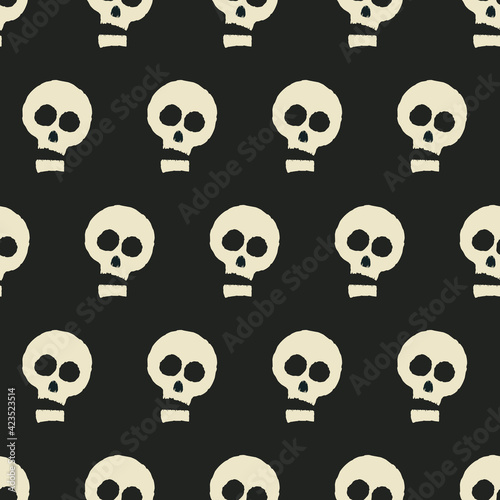 Funny Scull Pattern. Black Background And Funny Sculls Pattern. Vector.