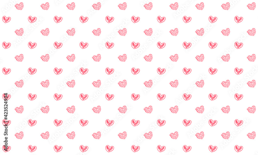 Red hand drawn hearts pattern on a bright white background good for any kind of packaging