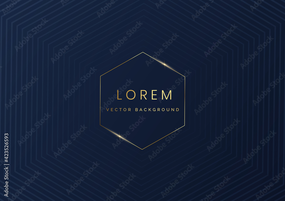 Abstract template hexagon lines on dark blue background with golden line. Luxury style. Abstract template hexagon lines on dark blue background with golden line. Luxury style.