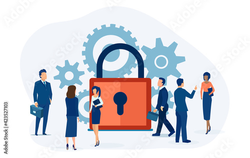 Vector of businesspeople and clients having secure communication
