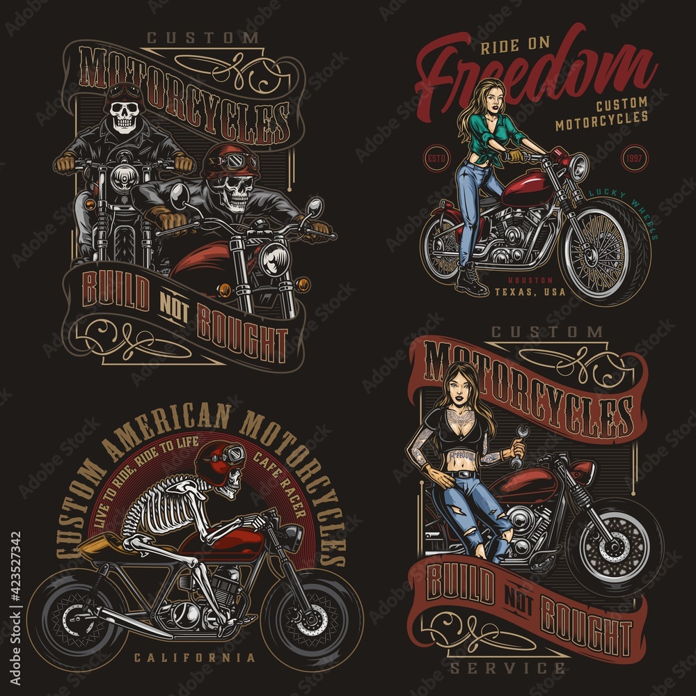 Motorcycle vintage colorful emblems