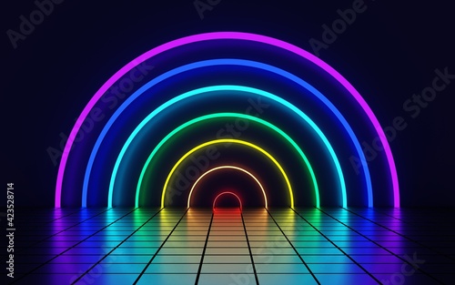 Fototapeta Naklejka Na Ścianę i Meble -  Multicolored semicircles in the form of a rainbow, abstract background, 3D render