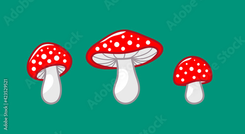 Mushroom icon set. Amanita Muscaria fly agaric sign collection. Magic mushroom symbol. Isolated Vector illustration