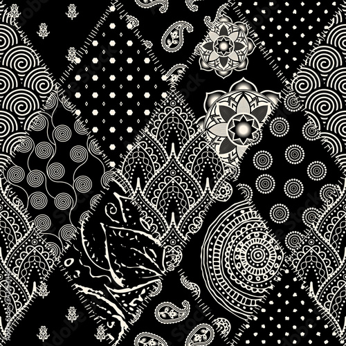 Patchwork textile pattern. Seamless quilting design background.