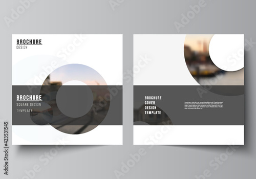 Vector layout of two square format covers templates for brochure, flyer, magazine, cover design, book design, brochure cover. Background template with rounds, circles for IT, technology. Minimal style