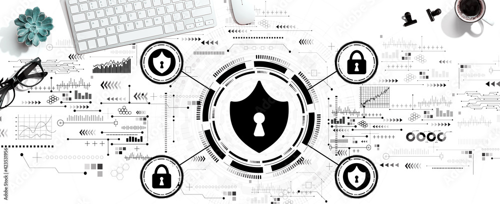 Obraz premium Cyber security theme with a computer keyboard