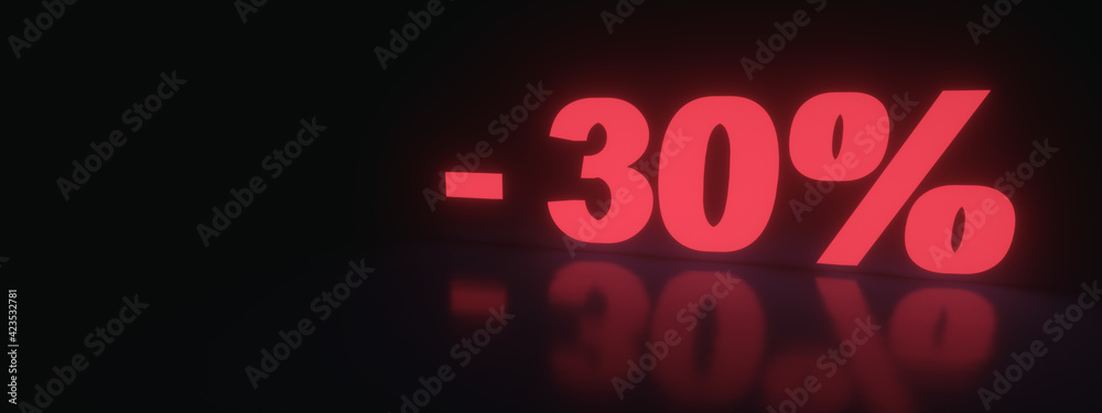 Obraz premium 30% discount sale promotion off neon 3d rendered, panoramic image