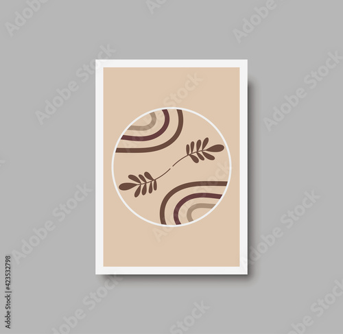 Botanical wall art abstract vector. Foliage line drawing. Neutral boho art print. Minimal mid century wall art print for bedroom decor. Gallery decor poster, terracota watercolor. Vector illustration
