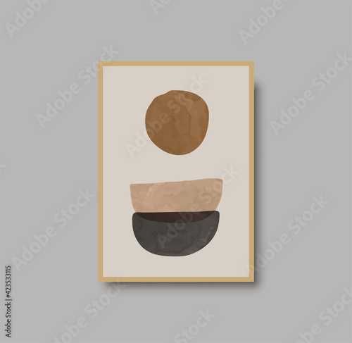 Abstract wall art, boho art print. Minimal shapes on beige, Bedroom wall art. Trendy wall decor. Abstract poster with neutral shapes for luxury boho interior. Artwork, hand drawn vector watercolor