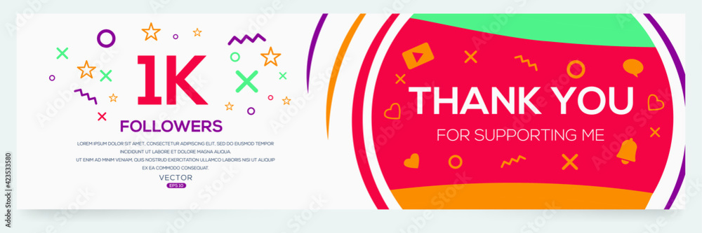 Creative Thank you (1k, 1000) followers celebration template design for social network and follower ,Vector illustration.