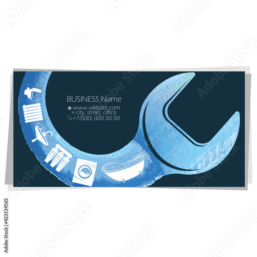 Wrench plumbing and home appliances plumbing business card for renovation