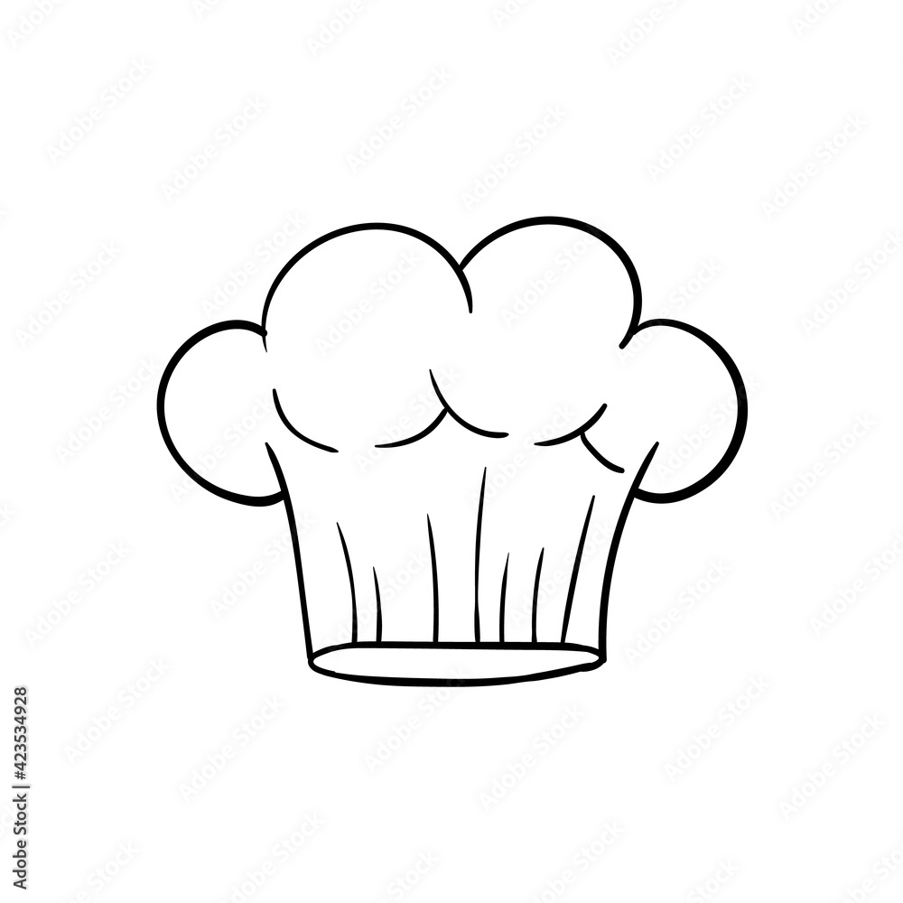 Cook chef hat or cap in outline sketch cartoon style. Coloring vector hand drawn kitchen staff uniform headwear for restaurant or cafe Cook chef hat or cap in outline sketch cartoon style. Coloring vector hand drawn kitchen staff uniform headwear for restaurant or cafe