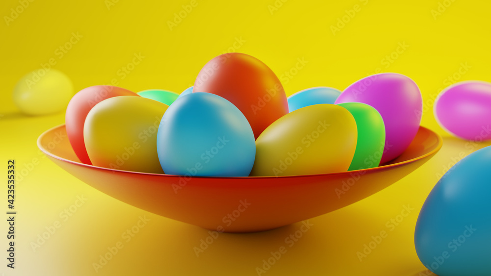 Happy Easter Banner, Colorful and Shiny Eggs (3D Render) Happy Easter Banner, Colorful and Shiny Eggs (3D Render)
