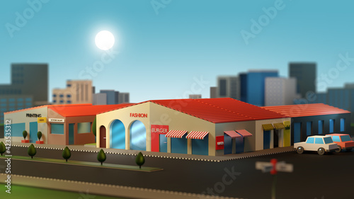 Abstract Market and City Center Rendered in 3D, Cartoon Style (3D Render) © Anthony Krikorian
