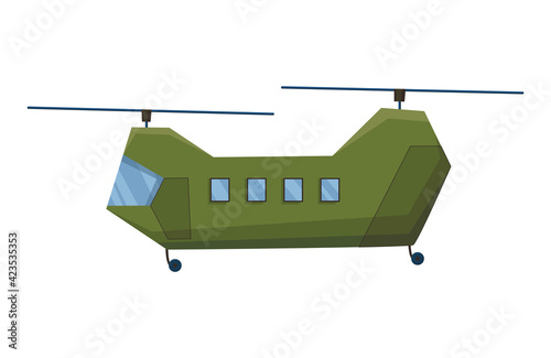 Helicopter cartoon aviation. Avia transportation with propeller isolated on white. Vector copter aircraft rotor plane cargo. Civil or army military transport helicopter