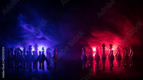 Fotografie Golden and Silver King chess is last standing in the chess board, Concept of suc