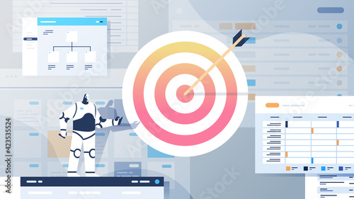 modern robot neat profit target with arch artificial intelligence technology concept