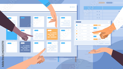businesspeople hands planning day scheduling appointment in online calendar app agenda meeting plan