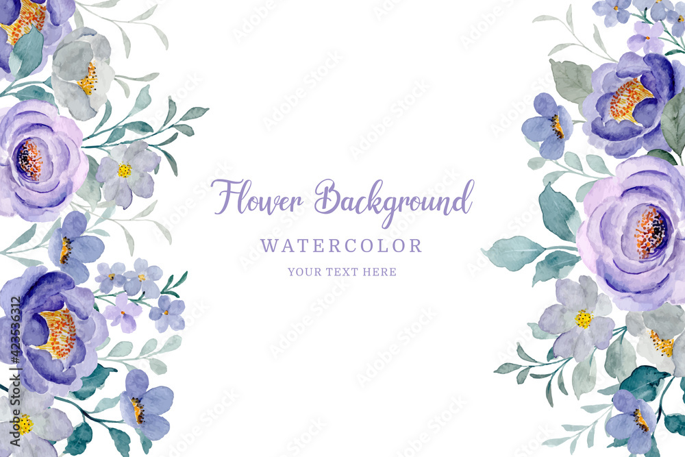 Watercolor purple flower frame background Watercolor purple flower frame background