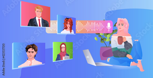 mix race businesspeople discussing during video call virtual conference online communication self isolation concept