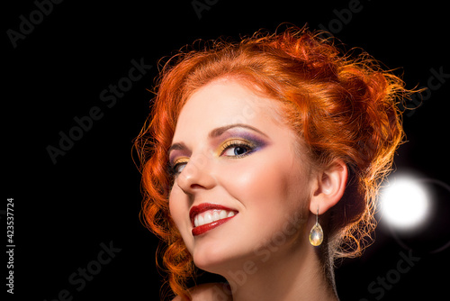 Red Haired Girl Portrait over Black