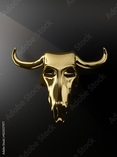 golden bull skull on black background