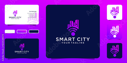 Smart City Tech Logo Vector. Logo Concept City Wifi template and business card