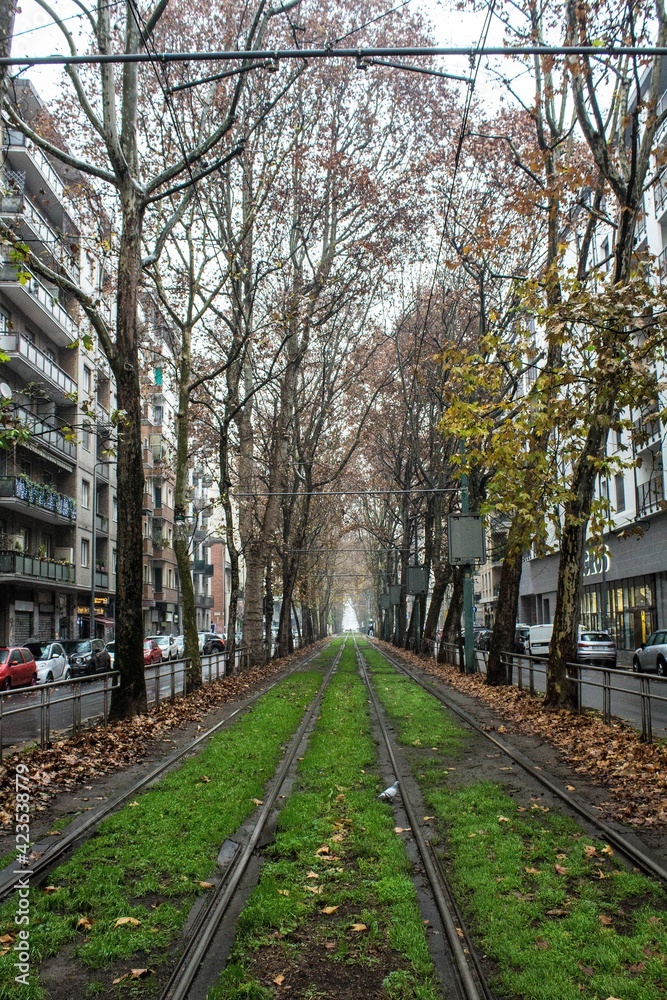 2020.12.20 Milan, Italy, tramway, avenue with tram tracks